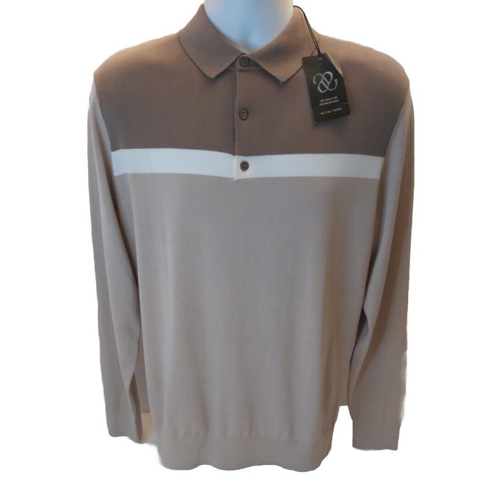 Altairega Mens Quarter Button Pull Over Lightweight Knitwear Sweater M tan NWT